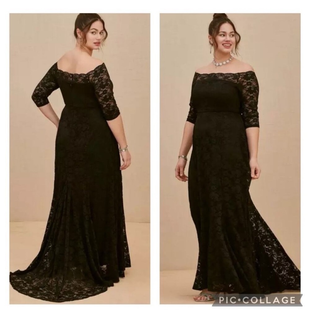 NEW $150 Torrid Black Lace Off Shoulder Full Length Gown Maxi Dress Plus Size 30